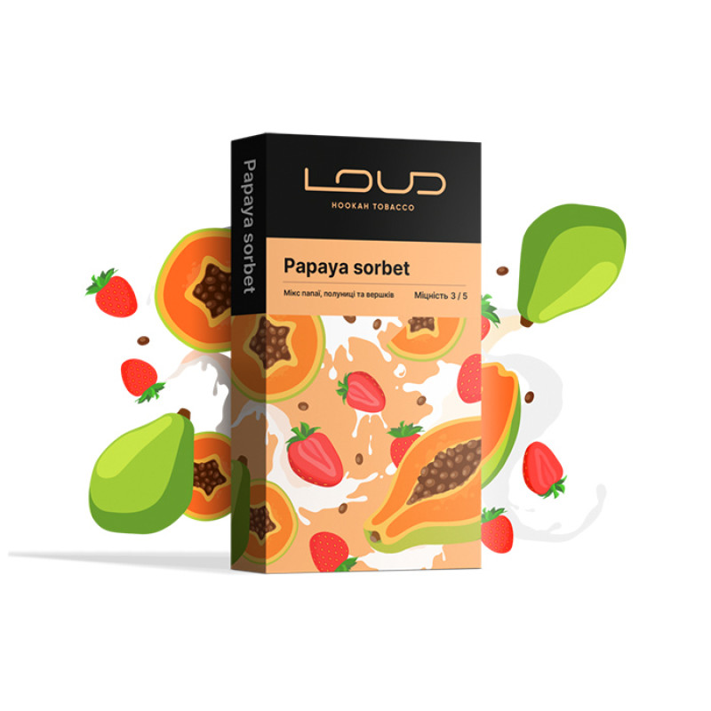 Табак Loud Dark Line Papaya sorbet (Папайя, Клубника, Сливки) 100 г Табак Loud Dark Line Papaya sorbet (Папайя, Клубника, Сливки) 100 г