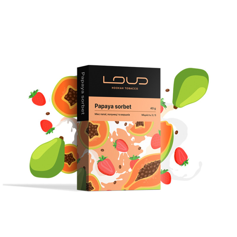 Табак Loud Dark Line Papaya sorbet (Папайя, Клубника, Сливки) 40 г Табак Loud Dark Line Papaya sorbet (Папайя, Клубника, Сливки) 40 г